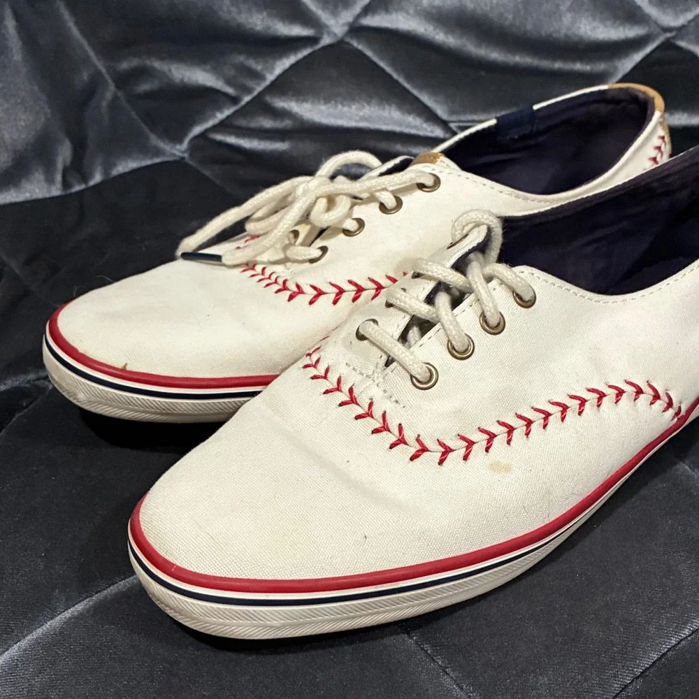 Keds Champion‎ Baseball Stitch Sneakers Womens 7.5 White Canvas Low Top WF52476